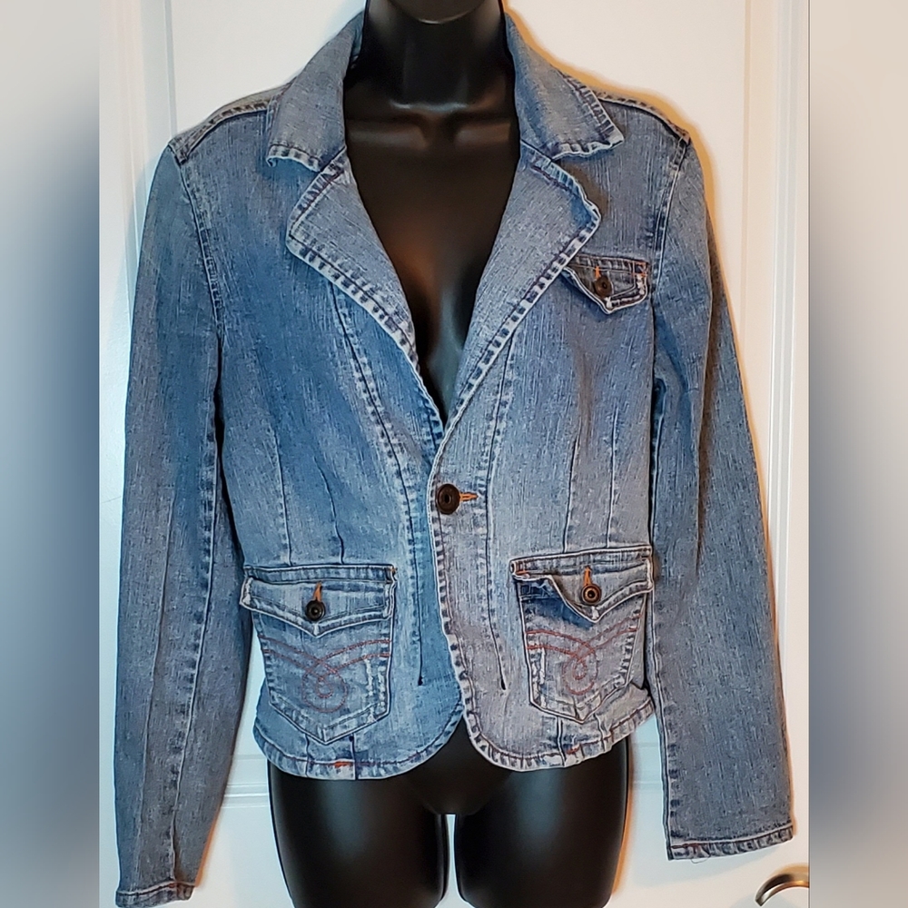 ONE TUFF BABE Women's Distressed Denim Jacket, Blazer, Coat Size Large